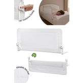 Wellgro Premium 150X65 Cm Deri Kılıflı Yatak Bariyeri, Katlanır Yatak Korkuluğu, Beyaz