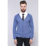 Wessi Erkek Slim Fit Desensiz Pamuk Hırka - XL - Açık Mavi