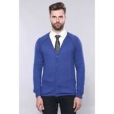 Wessi Erkek Slim Fit Desensiz Pamuk Hırka - XL - Koyu Mavi