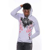 Wessi Gri Taşlı Baskılı Kapşonşlu Sweatshirt