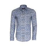 Wessi Mavi Damask Desenli Slim Fit Gömlek