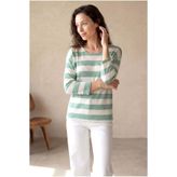 WESTMARK LONDON Kadın Relaxed Fit Bisiklet Yaka Viskon / Elastan Uzun Kol Yeşil / Ekru Çizgili Düşük Omuz Bluz WILDA