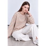 WHITE DESIGN bej çizgili oversize sweatshirt tunik