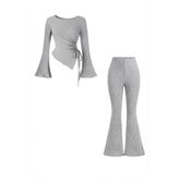 Wild Flower Gri Tesettür Uyumlu Zarif Pantalon Triko Takım