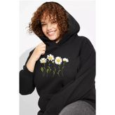 Wish BF çiçek Baskılı Oversize Kapüşonlu Siyah kadın Sweatshirt