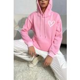 Wish BF Kadın Pembe Kalp Baskılı Oversıze Kapüşonlu Sweatshırt