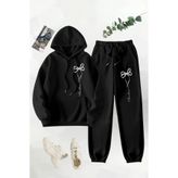 Wish BF Kadın Rahat Kapüşonlu Sweatshirt ve Eşofman Takımı Kelebek Düğümlü Boş Zaman Eşofman Takımı