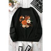 Wish BF Kadın Siyah Çiçek Demeti Baskılı Oversize Sweatshirt