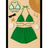 Womanandkids Fantezia Night Kadın Yeşil Şortlu Belden ve Boyundan Bağlamalı Bikini Takımı