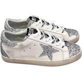 Women's Super Star- Golden Goose Glitter Sneaker - Coarse Glitter Laces - Kadın Ayakkabı Sneakers Hakiki Deri Kalın Taban - Gümüş