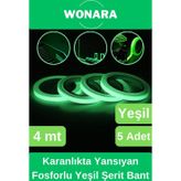Wonara Premium Karanlıkta Yansıyan Yapışkanlı Işık Veren Fosforlu (Fotolümen) Yeşil Şerit Bant 4 mt 5 Adet