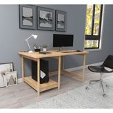 Woodface Lisa Çalışma Masası 120X75 Doğal Ahşap 2 Bölüm Özel Tasarım Uyumlu Görünüm - 116 x 55 cm