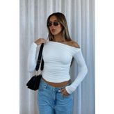 World Fashion Trends 2890 Ekru Düşük Omuz Büzgülü Crop Bluz