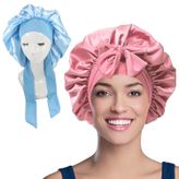 WUBAYI 2 adet saten uyku kapısı, ipek kaput saç şal uyku için, saç Bonnet banyo için, kravat bandı kadınlar için uzun kıvırcık örgü saç, Pembe, Mavi, L