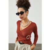 Xhan 2KZK2-12051 Siyah Kruvaze Yaka Kadın Bluz
