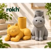 Xml Bayiciniz Tr ® 2'li Dekoratif Kedi Saksı Seti | 20 cm | Sevimli Kedi Figürlü Çiçeklik | Modern Ev ve Ofi - Genel