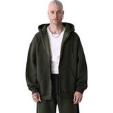 Yakamel Erkek Basic Haki Unisex Tam Fermuar Sweatshirt Hırka