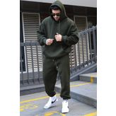 YAKAMEL ERKEK KIŞLIK EŞOFMAN TAKIMI HAKİ 3 İPLİK İÇİ POLARLI OVERSİZE