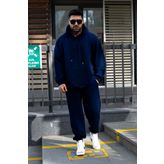 YAKAMEL ERKEK KIŞLIK EŞOFMAN TAKIMI LACİVERT 3 İPLİK İÇİ POLARLI OVERSİZE