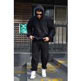 YAKAMEL ERKEK KIŞLIK EŞOFMAN TAKIMI SİYAH 3 İPLİK İÇİ POLARLI OVERSİZE