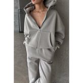 YAKAMEL KADIN 3 İPLİK OVERSİZE FERMUARLI SWEATSHİRT HIRKA