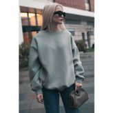Yakamel Kadın Gri Basic Uzun Kollu Bisiklet Yaka Oversize Sweatshirt