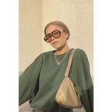 YAKAMEL Kadın Haki Uzun Kollu Sweatshirt Bisiklet Yaka Oversize Basic