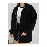 YAKAMEL Kadın SİYAH Fermuarlı Kapşonlu Kanguru Cep Basic Sweatshirt Hırka