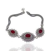 Yakut Taşlı Elips Model Telkari Gümüş Bileklik