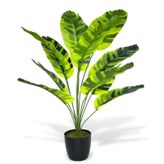 Yapay Çiçek Saksıda Çizgili Muz Yapraklı 12Dal 60cm Salon Çiçeği Yapay Bitki