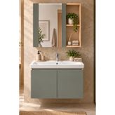 Yapı Muğla Florya 80 cm Soft Yeşil Gri Banyo Dolabı Takımı – Aynalı Üst Dolap ve Seramik Lavabolu