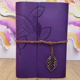 Yaprak Desenli Çizgisiz Deri Defter Mor