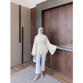 Yarasa Kol Astarlı Bluz Ekru