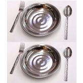 Yaşamboyu Garanti 6 Parça Yemek Seti 20cm Duble Porsiyon 2 Çelik Yemek Tabağı +2 Çatal +2 Kaşık
