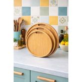 YDGR Yuvarlak Doğal Bambu Servis Tepsisi - 3'lü Set