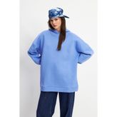 Yefrastore Kadın Mavi Oversize Şardonlu Kapüşonlu Sweatshirt