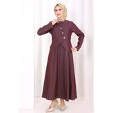 Yelekli Denim Elbise 6081 Bordo