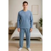 Yeni Ürün...Erkek Kışlık Pamuklu Kumaş Geniş Kesim Patlı Yaka 3 Düğmeli Pantalon Paça Pijama Takımı