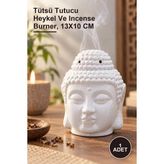 Yenilig 1 Adet Seramik Buda Büstü Buhurdanlık – Tütsü Tutucu Heykel ve Incense Burner, 13X10 cm - 13 x 10 cm