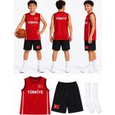 Yensa Türkiye Armalı Siyah-Kırmızı Çocuk Basketbol Forması Çorap Hediyeli - Siyah - Kırmızı - 12 - 13 Yaş
