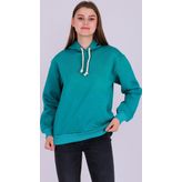 Yeşil Basic Oversize Kadın Kapüşonlu Hoodie 3 iplik Sweatshirt
