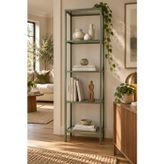 Yeşil Çerçeveli Şeffaf Cam Modern Salon Kitaplığı 40 cm