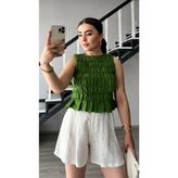 Yeşil Gipeli Kolsuz Bluz