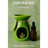 Yeşil Renk Yapraklı Buhurdanlık (Seçeceğiniz 10 ml Esans Hediye)