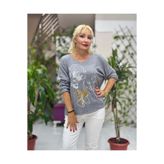 YG5810 Baskılı İtalyan Triko Bluz Gri