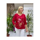 YG5810 Baskılı İtalyan Triko Bluz Kırmızı