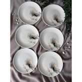 Yiğit Seramik Züccaciye Nilüfer Modeli Rölyefli 6 Parça/kişi Modern Pasta Tabağı - Beyaz