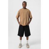 Yıkamalı Basic Oversize Tişört Camel