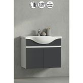 Yıldız 55 cm Beyaz- Antrasit Gri Mat MDF Seramik Lavabolu Asma Banyo Alt Dolabı