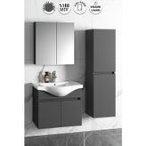 Yıldız 55+35 cm Antrasit Gri Mat Mdf Seramik Lavabolu Sepetli Asma Banyo Dolabı Takımı